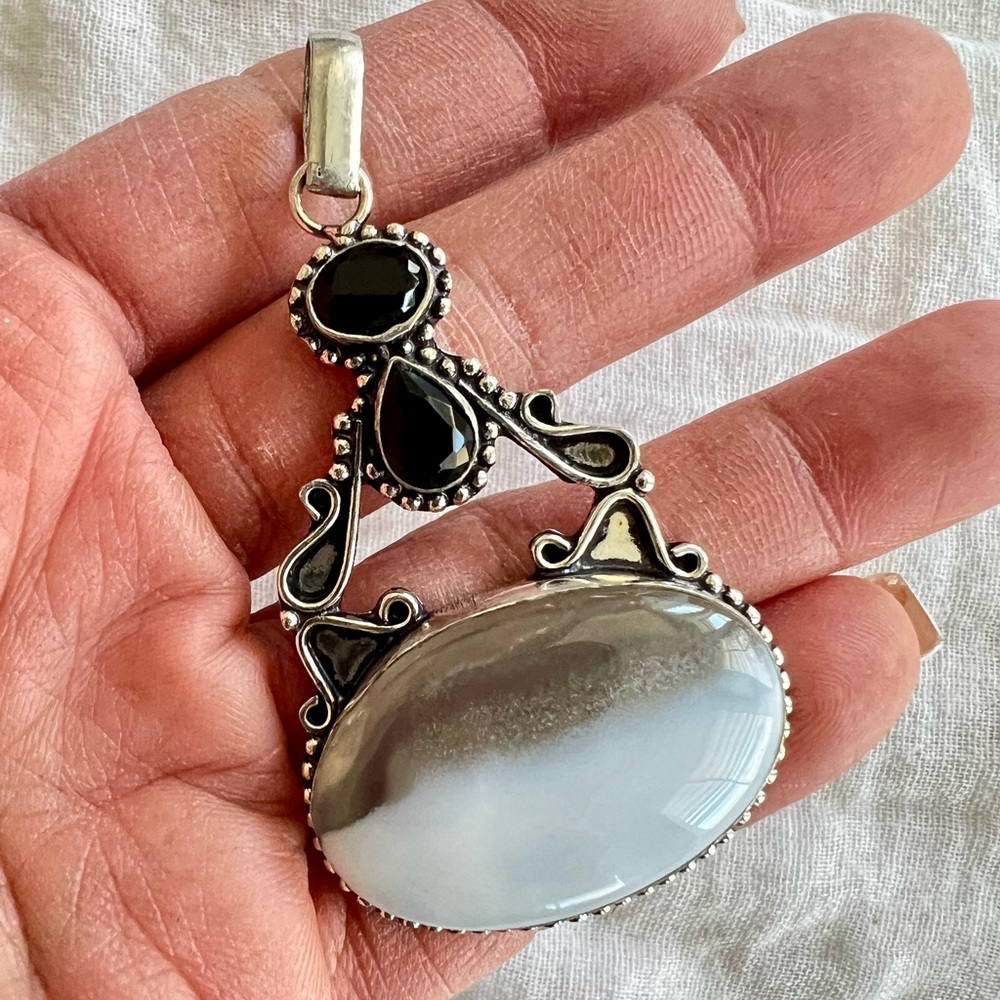 925 HIGHVIBE Owyhee Opal Topaz Onyx Necklace Pendant - Picture 7 of 9